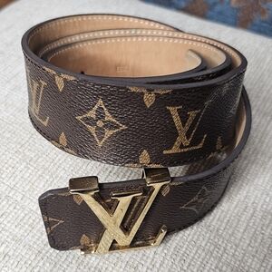 Louis Vuitton Men’s Monogram Canvas Belt in Brown with Gold Buckle